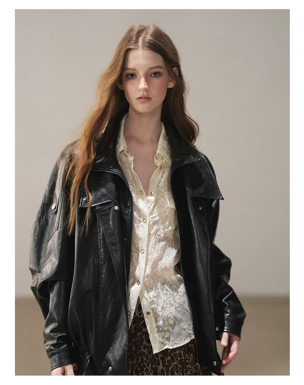 AOMALM - "Solo Journey" Quiet Black Oversized PU Moto Jacket