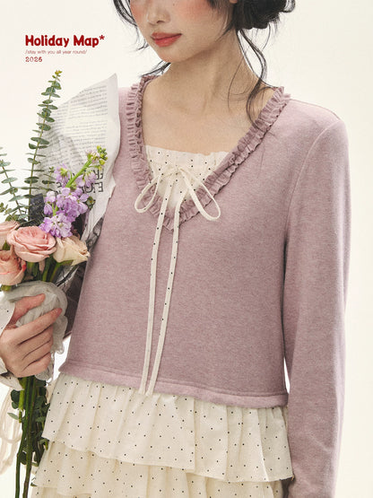 "Berry Layers" Smoky Wisteria Faux-Layer Bow Tiered Mini Dress