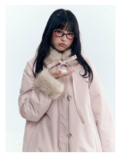 Horridale - Blue Bud-Shaped Faux Fur Collar Parka Down Jacket