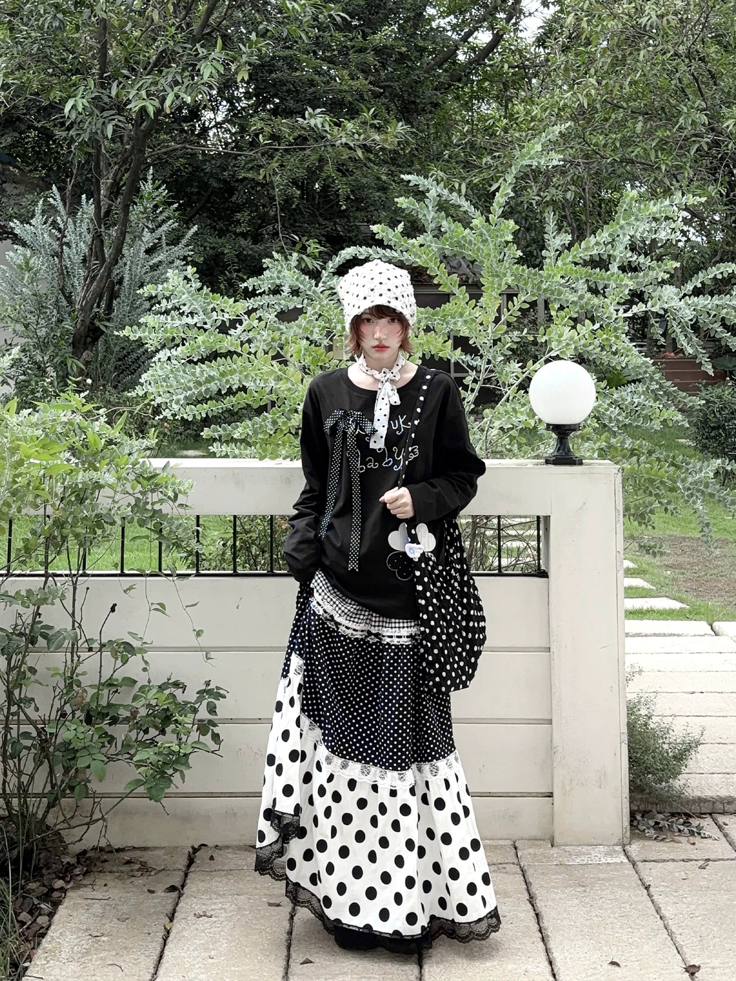 Kyoto Stroll – Japanese Polka Dot Black & White Maxi Skirt Collection