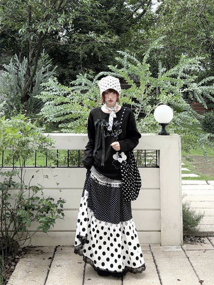 Kyoto Stroll – Japanese Polka Dot Black & White Maxi Skirt Collection