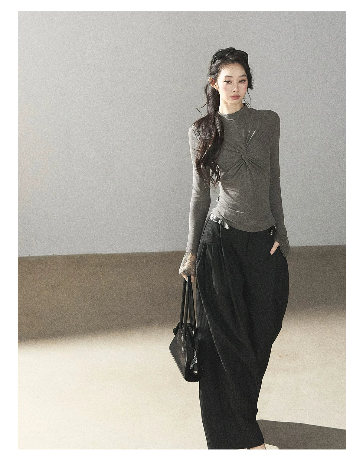 AOMALM - "Midnight Glow" Black Striped Satin Wide-Leg Pants