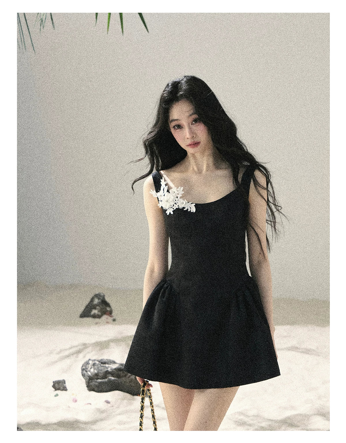 "Wisteria Climbing the Vines" Black Iris Floral Lace Puff Mini Dress 7645