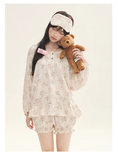 "Floral Journal" Cream Floral Pajama Collection (Free Eye Mask)