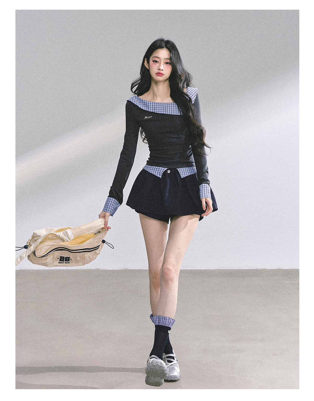 少也眼 Lester Style Faux Two-Piece Plaid Sweatshirt