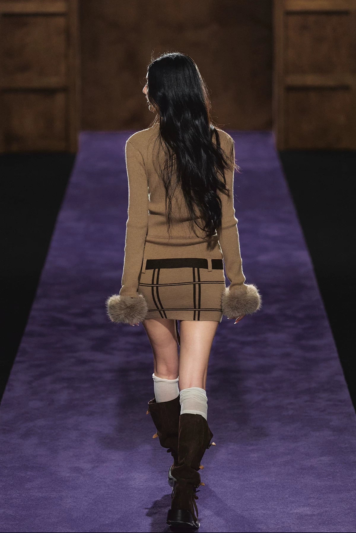 "Winter Whisper" Light Khaki Mock Neck Knit Mini Dress