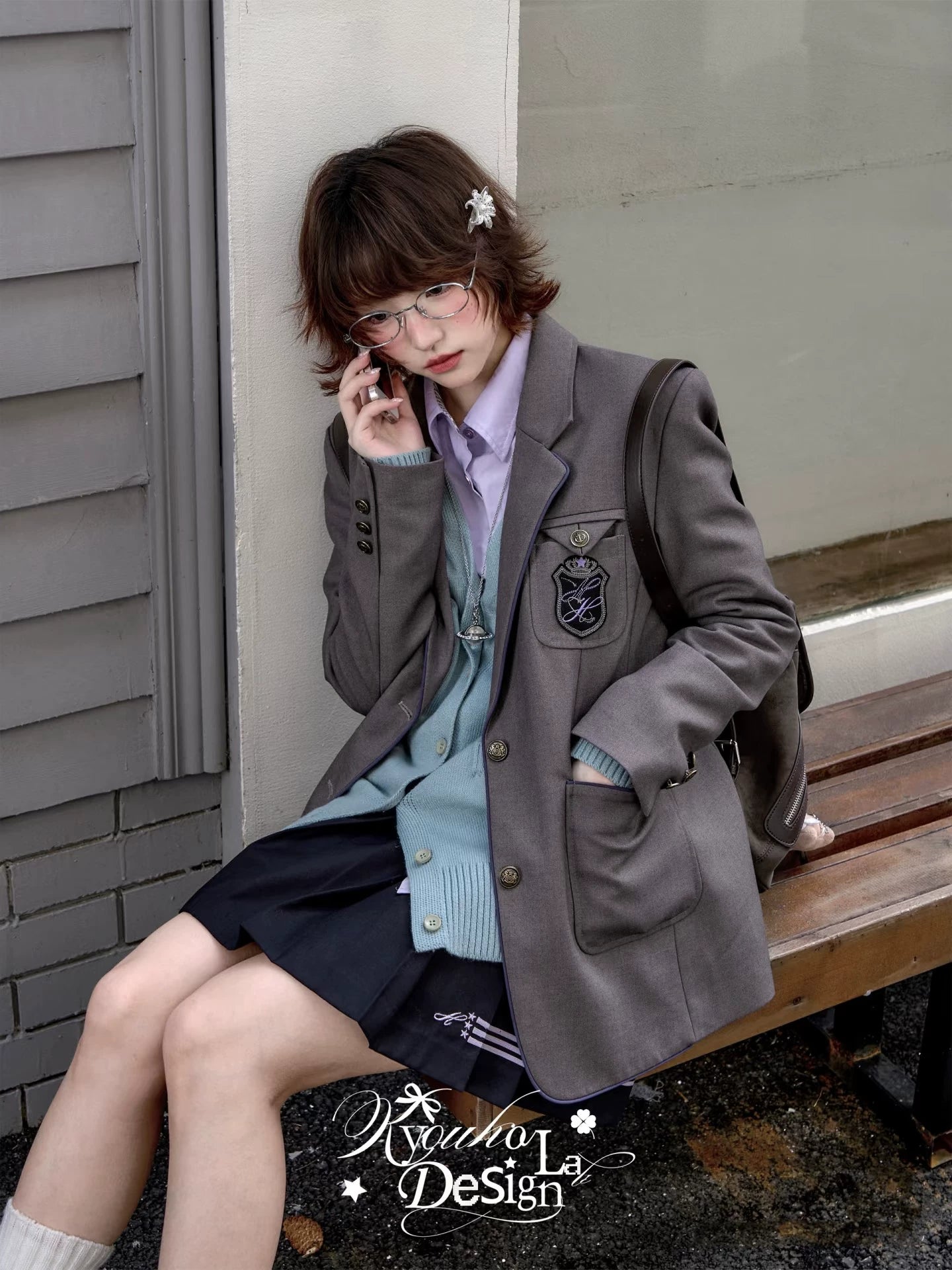 "Snow Lily Legacy" Gray Oversized School Blazer