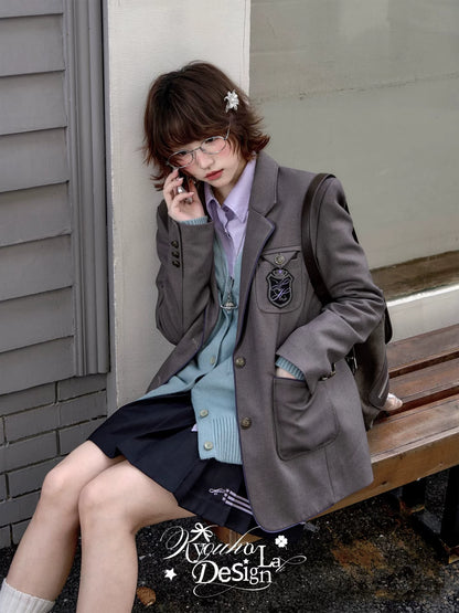 "Snow Lily Legacy" Gray Oversized School Blazer
