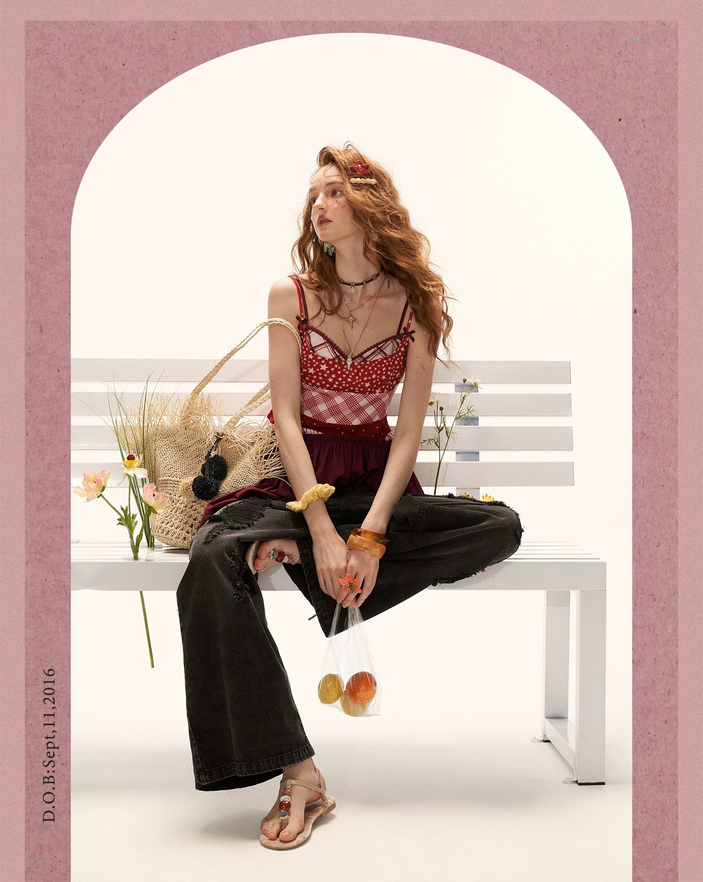 "Cherry Stardust Mood" Mixed Print Cami Mini Dress WE909