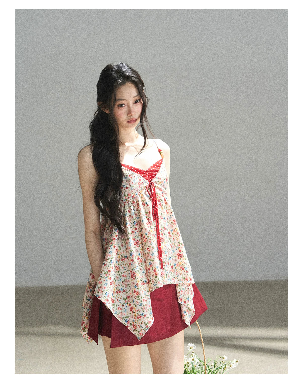 "Berry Petals" Dutch Cream Layered Floral Asymmetrical Peplum Top