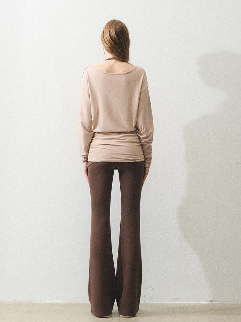 "晨间漫步" Morning Stroll Knit Set – Faux-Layered Top & Flared Yoga Pants