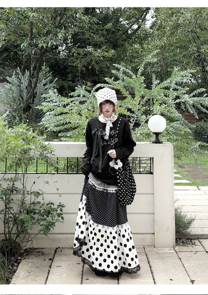 Kyoto Stroll – Japanese Polka Dot Black & White Maxi Skirt Collection