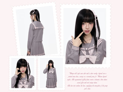 “Melody Blush” Pink-Gray Sailor School Uniform Set