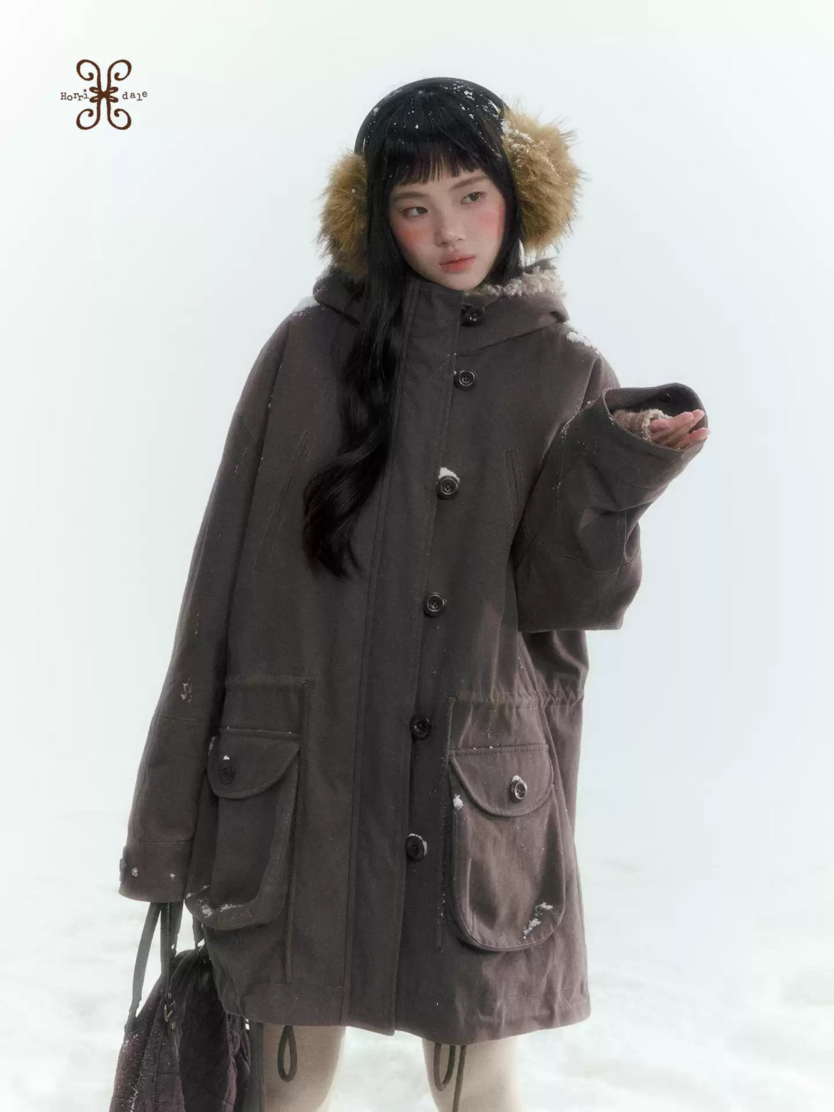 Horridale - Vintage Washed 90% White Duck Down Parka with Faux Fur Hood - Coffee Brown