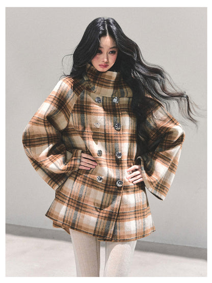 少也眼 “Whispered Plaids" High-Neck Woolen Coat
