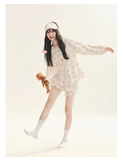 "Floral Journal" Cream Floral Pajama Collection (Free Eye Mask)