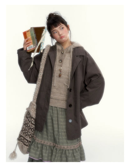 Dark Coffee Brown Washed Cotton Utility Jacket