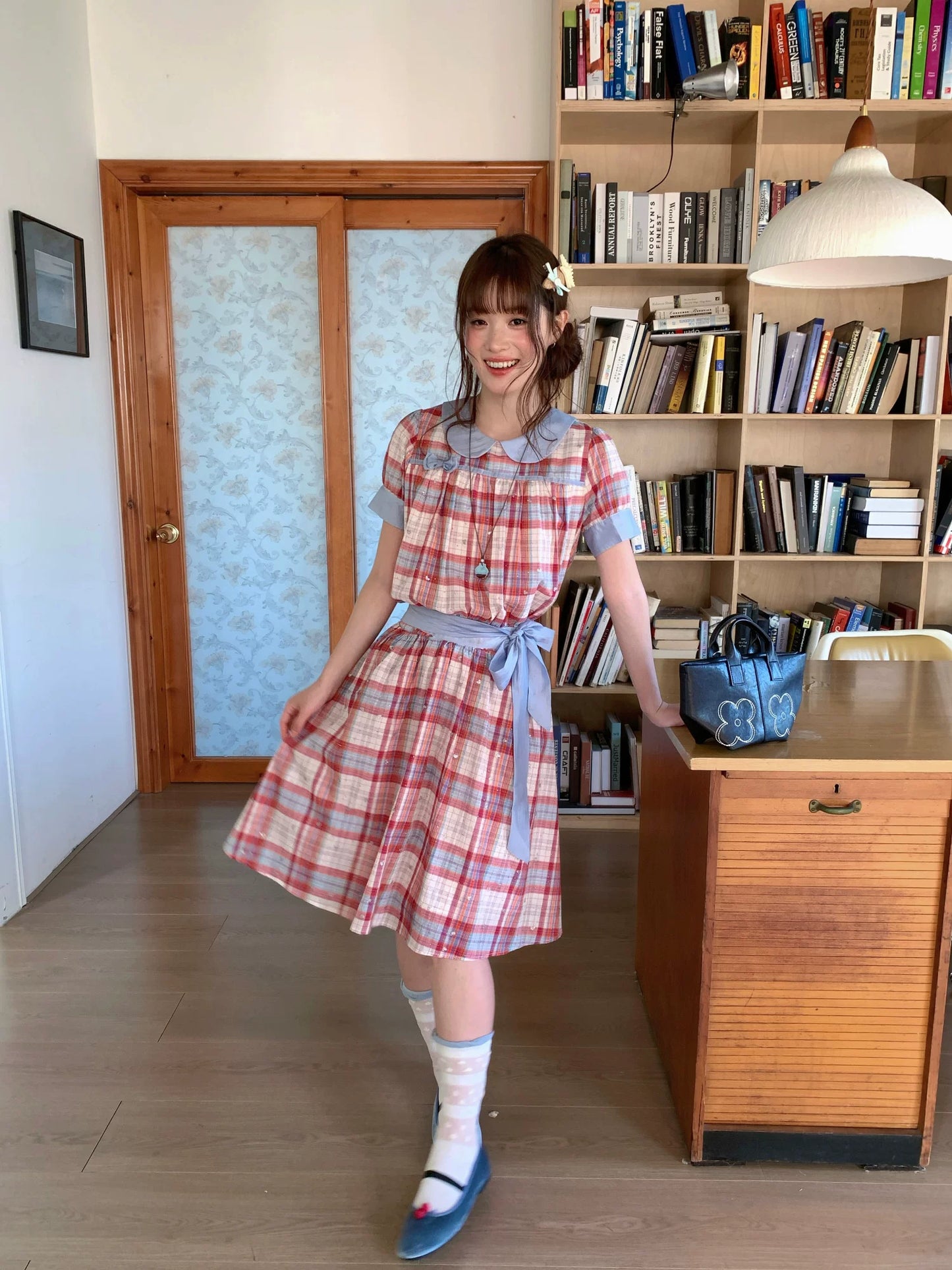 [RF] “Strawberry Soda” Vintage Plaid Cotton Midi Dress