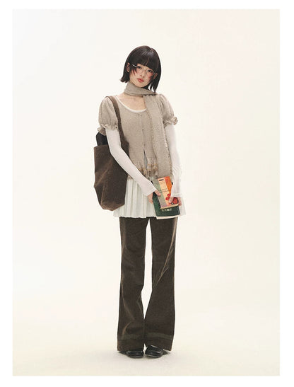 "Soft Fufu" Blush Pink Lace Puff Sleeve Knit Cardigan