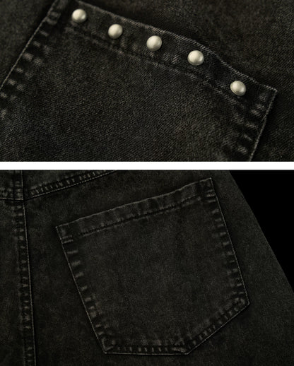 "Street Rebel Mood" Distressed Black Straight-Leg Jeans WE932