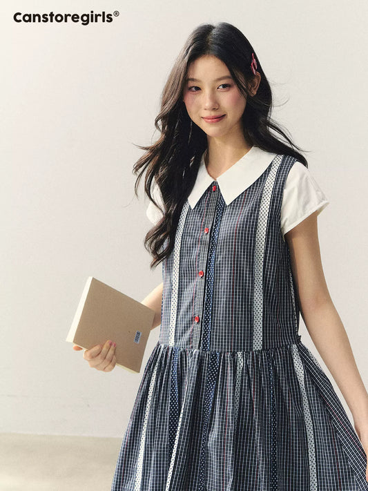 "Red Pulse in Monochrome" Plaid Sleeveless Dress with Red Button LL2026027