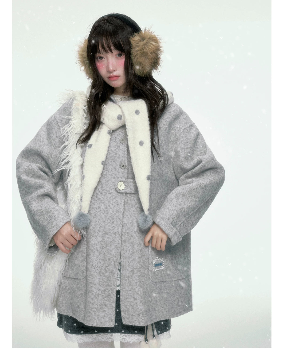 BIBIBENCY - Gray Polka Dot A-Line Knit Skirt with Bow Details