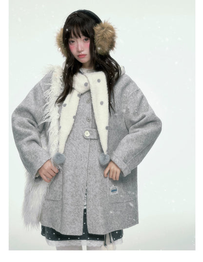 BIBIBENCY - Gray Polka Dot A-Line Knit Skirt with Bow Details