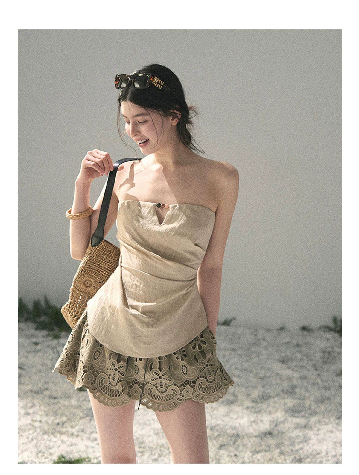 “Lost in Your Embrace” Roasted Pecan Lace Puff Skort