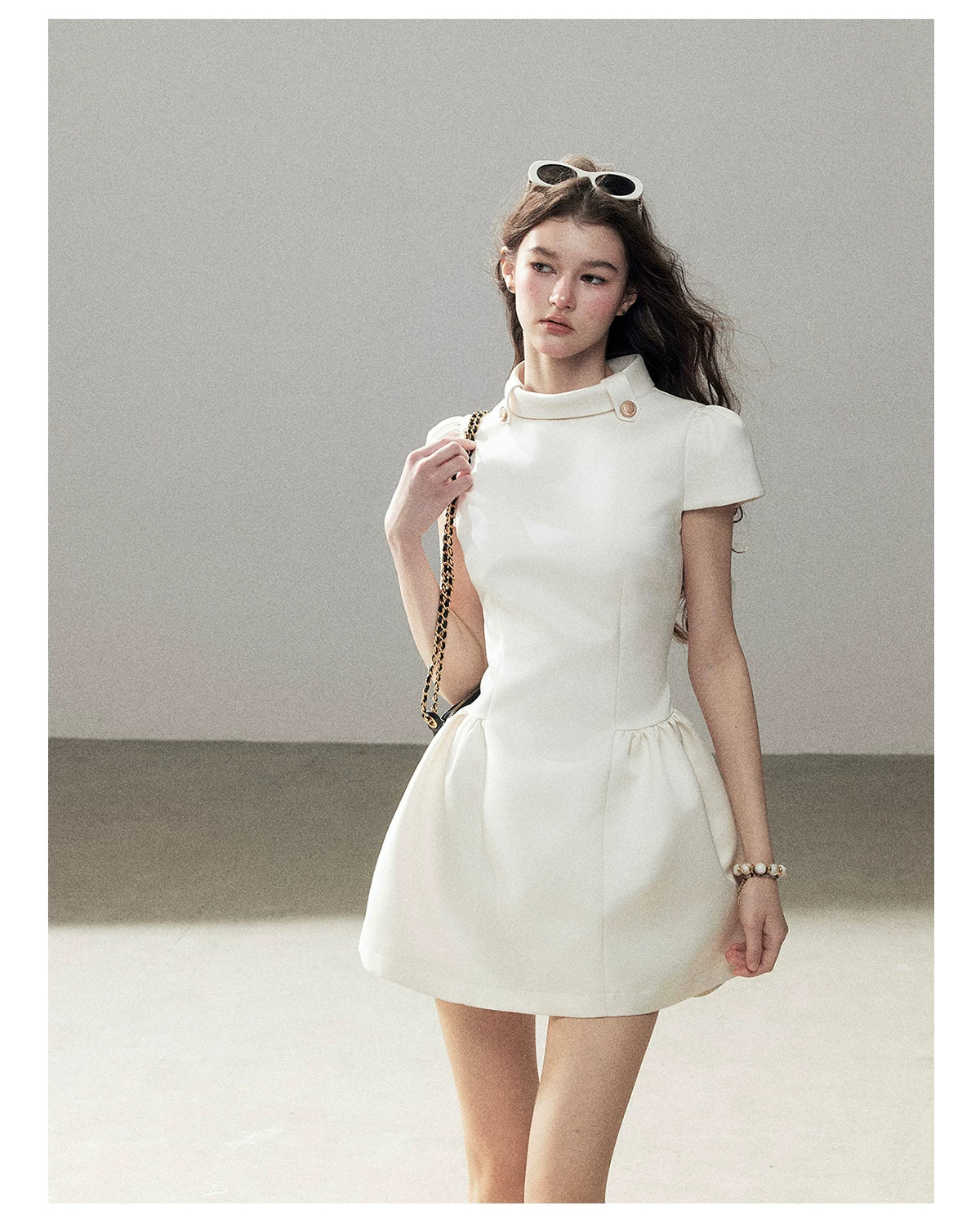 "Light Above the Clouds" Cream Ivory Satin Fit & Flare Mini Dress