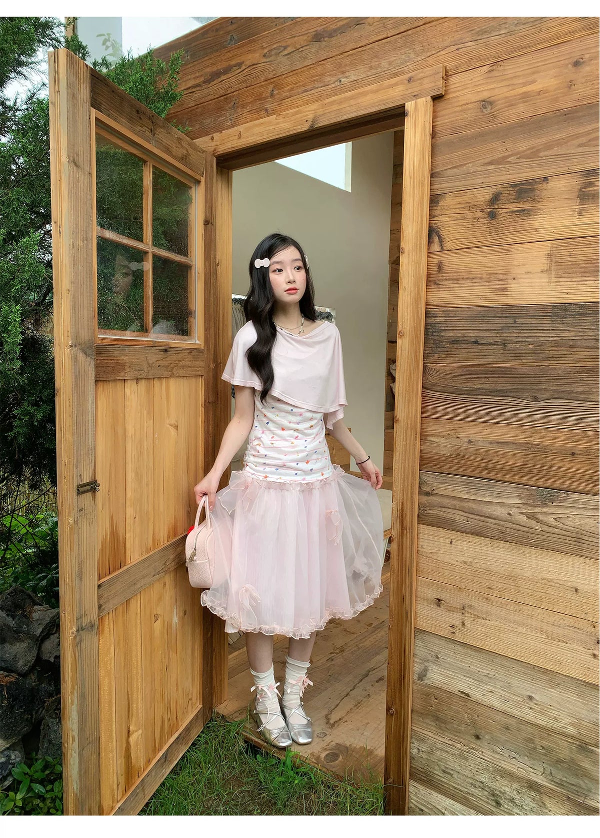 [RF] “Peach Blossom Layers” Peach Pink Striped Floral Print Short-Sleeve T-Shirt
