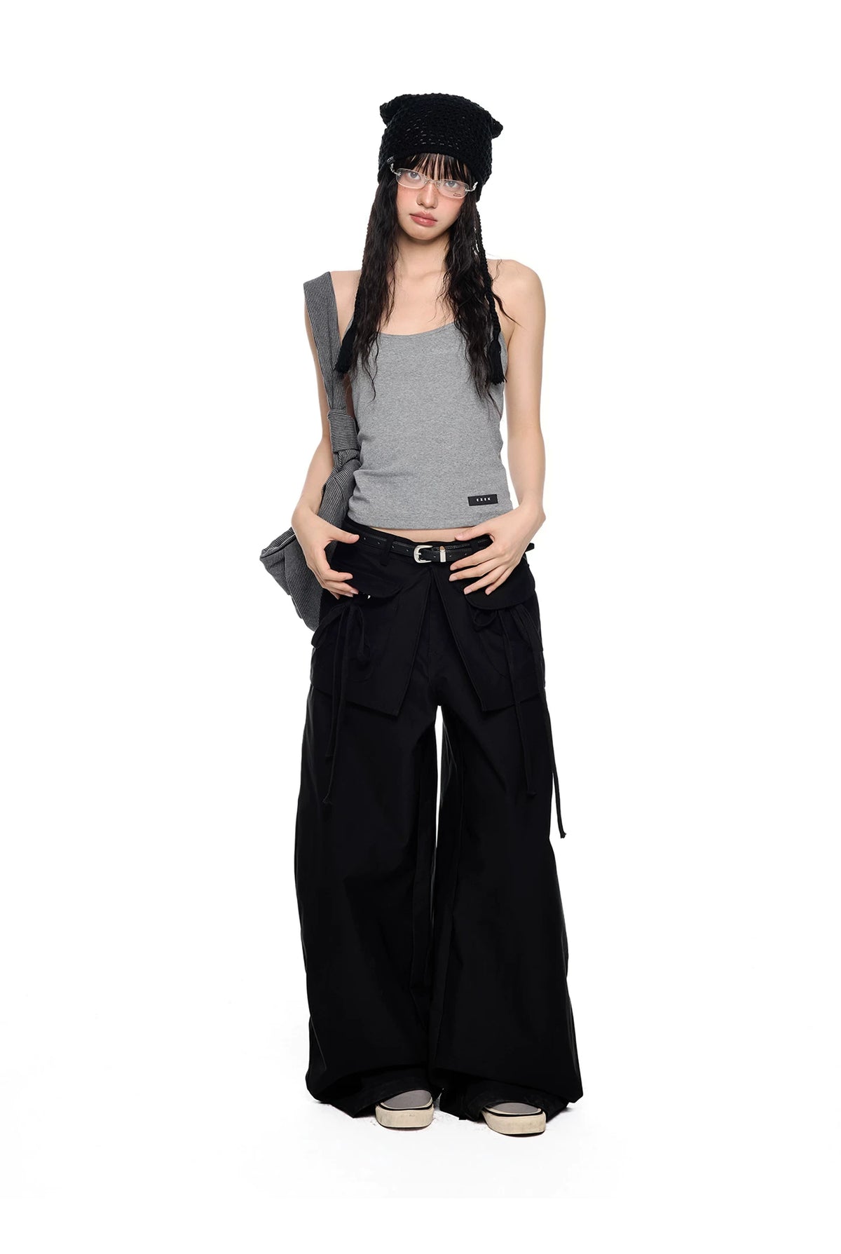 EZEK | Patchwork Drawstring Wide-Leg Lounge Pants (Black / Gray)