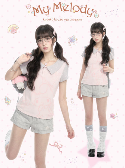 "Sweet Polka Day" Blush Pink Tee & Glacier Gray Shorts Set