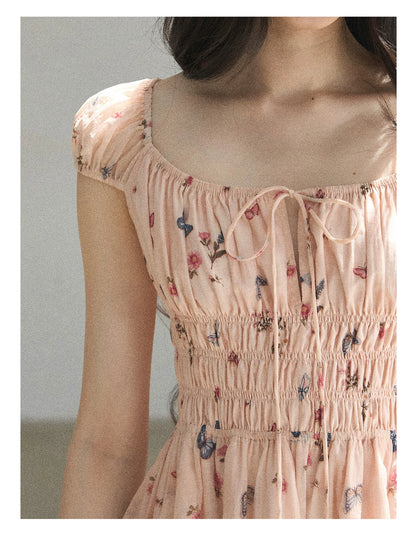 "A Meadow of Dreams" Dutch Cream Ruched Babydoll Mini Dress