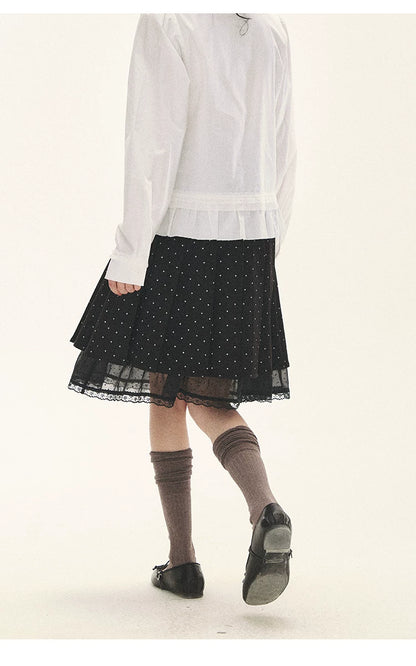 "Polka Reverie" Black Polka Dot Bow Pleated Mini Skirt