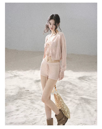 "Forest After Rain" Dusty Rose 3-Piece Cardigan & Shorts Set 45236485