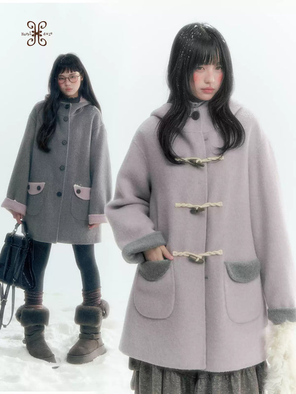 Horridale - Purple and Gray Reversible Hooded Wool Coat