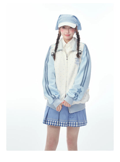 "Spring Breeze" Blue & White Polka Dot Track Jacket