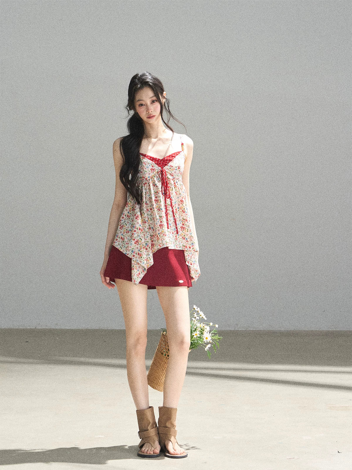 "Berry Petals" Dutch Cream Layered Floral Asymmetrical Peplum Top