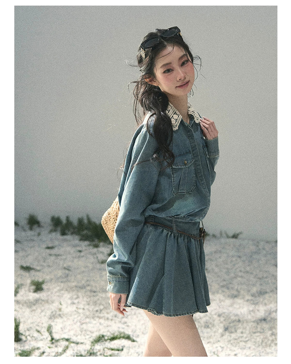 “Falling Into Your Gaze” Vintage Blue Denim Babydoll Dress