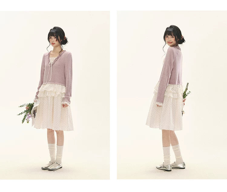 "Berry Layers" Smoky Wisteria Faux-Layer Bow Tiered Mini Dress