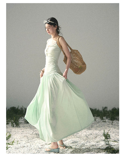 “Mint Afterglow” Jade Green Twist Cutout Top & Maxi Skirt