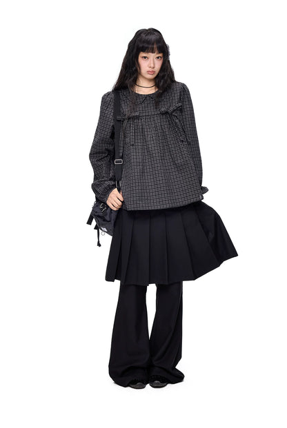 EZEK | Peter Pan Collar Gingham Shirt with Bubble Sleeves