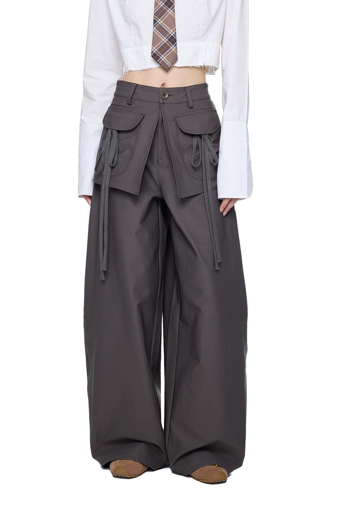 EZEK | Patchwork Drawstring Wide-Leg Lounge Pants (Black / Gray)