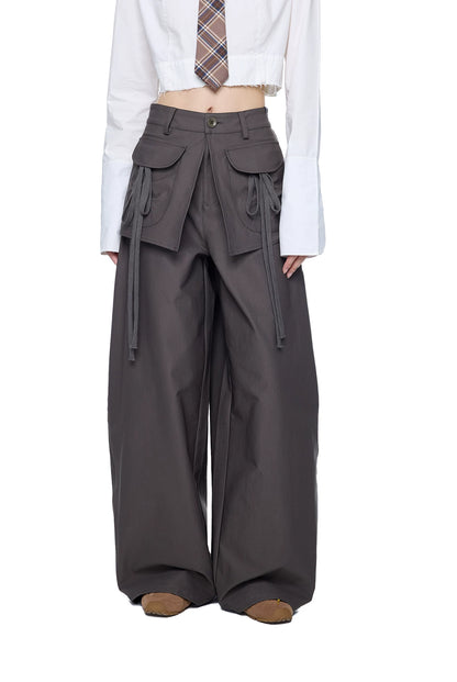 EZEK | Patchwork Drawstring Wide-Leg Lounge Pants (Black / Gray)