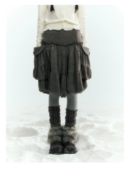 Horridale - Gray Brown Green Polka Dot Low-Rise Knit Bubble Skort