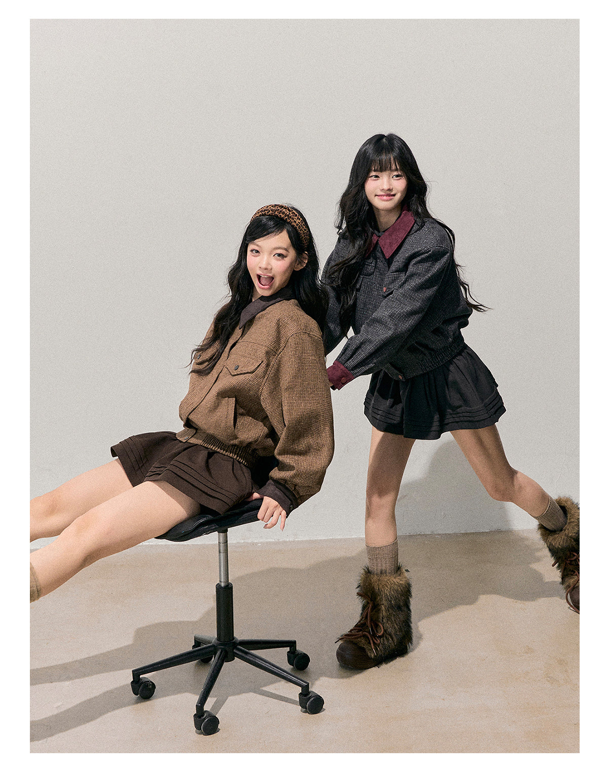 少也眼 "Wutong Leaves Falling" Hepburn Wool Tweed Jacket & Skirt Set