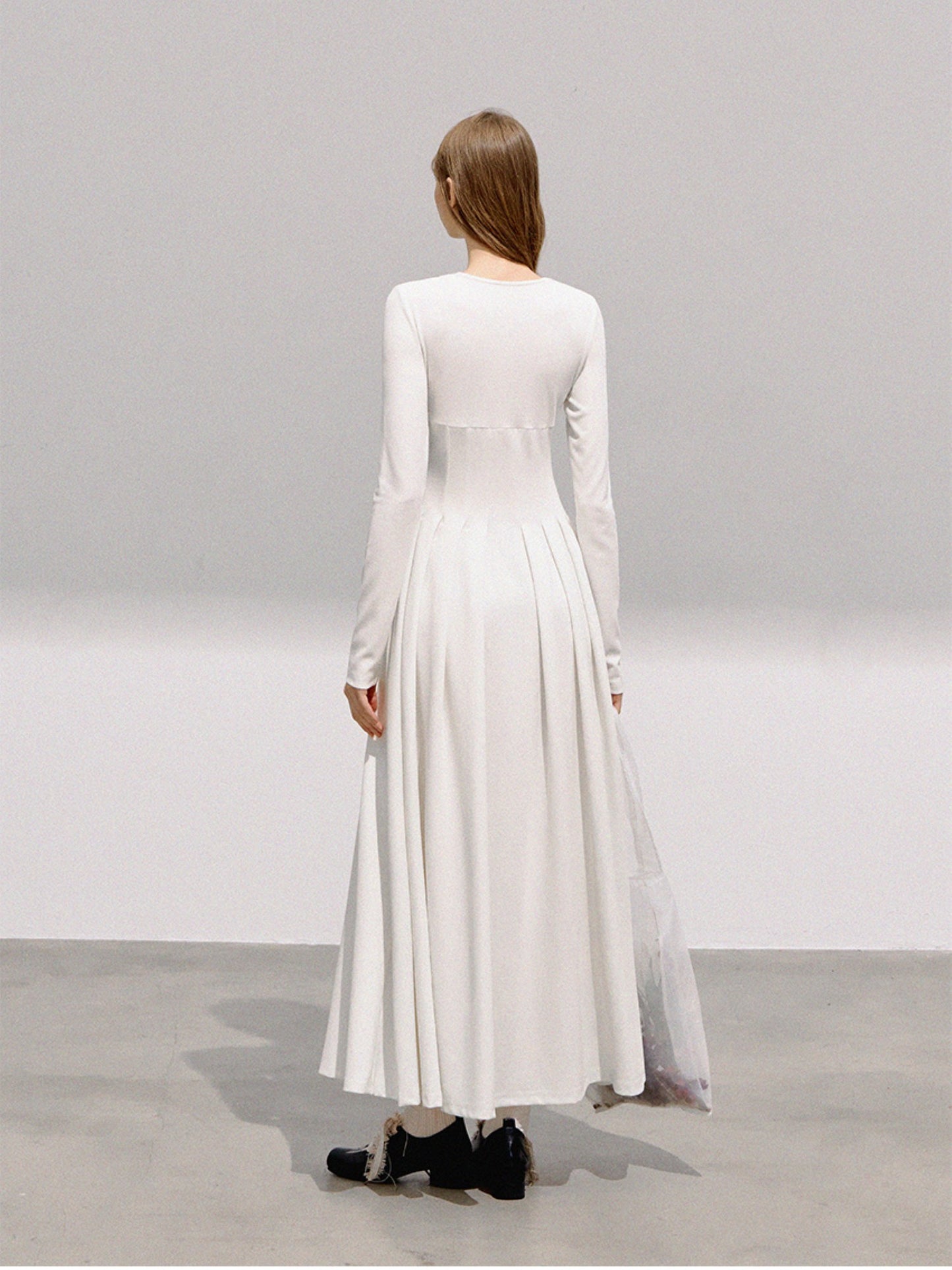 BOHOL BLING - French Romantic V-Neck Lace Trim Pleated Maxi Dress