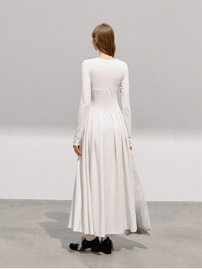 BOHOL BLING - French Romantic V-Neck Lace Trim Pleated Maxi Dress