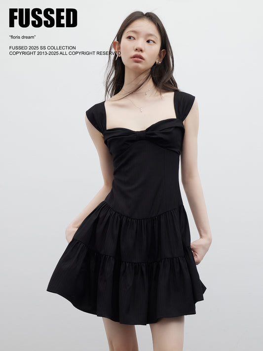 FUSSED Retro Ballroom Bow-Front Cake Dress – Midnight Black FOF-25SS078b