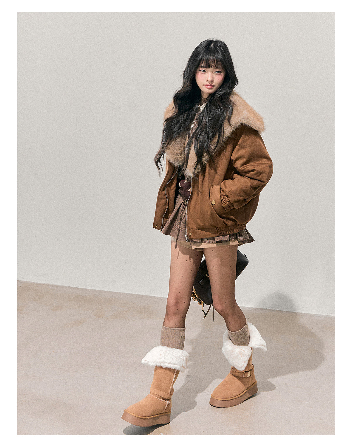 少也眼 "Sunset Melted Sugar" Faux Suede Padded Jacket